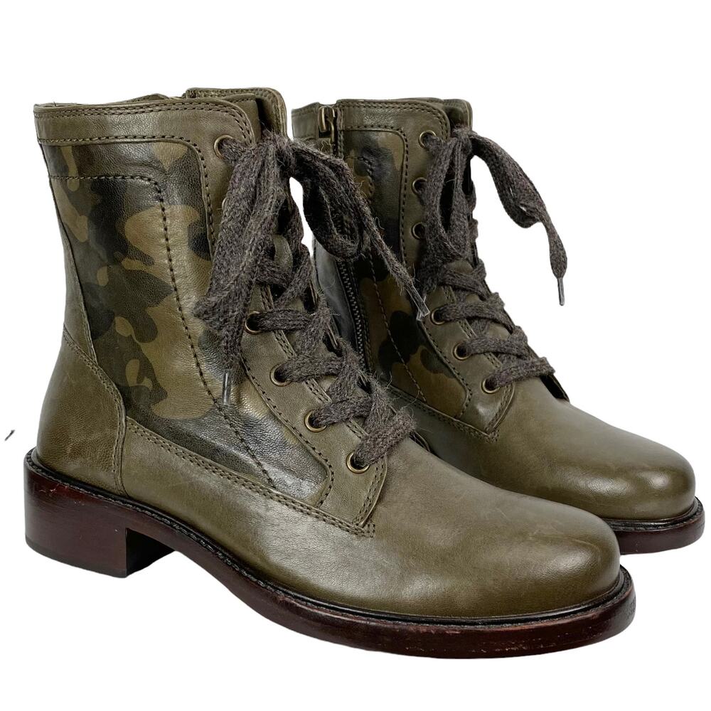 NWOB Sundance Trask Women's Brett Lace Up Combat Boots in Olive Camo, Size 6